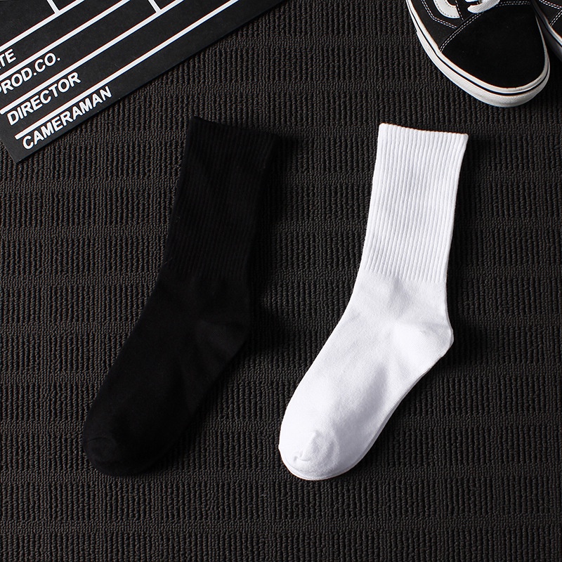 Tất vớ cổ cao trơn trắng đen nam nữ cotton co giãn 4 chiều thời trang
