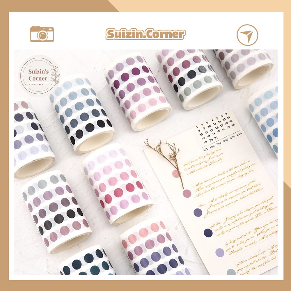 Cuộn băng WASHI STICKER dài 3 mét - In hoạ tiết hình tròn đa dạng, nhiều màu sắc