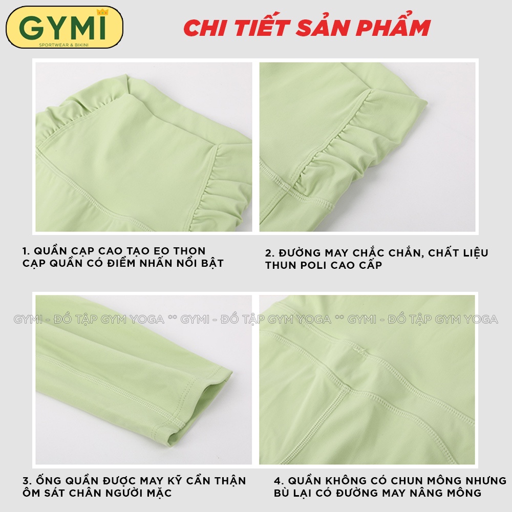 Quần tập gym yoga nữ GYMI QL11 dáng lửng 9 tấc chất liệu thun poly cao cấp co giãn cạp cao eo thon nâng mông