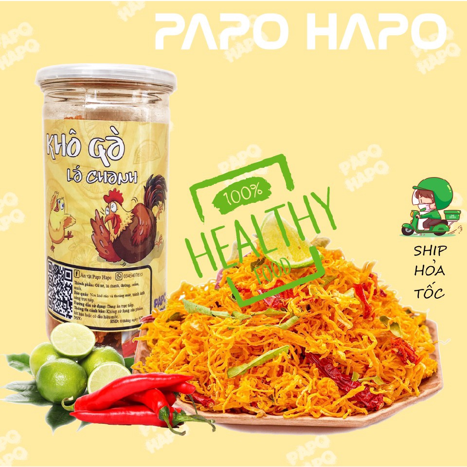 Khô gà lá chanh xé cay Papo HaPo 300gr đồ ăn vặt Hà Nội