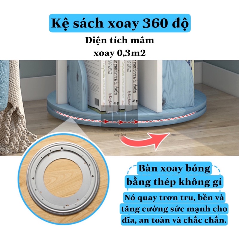 Tủ Sách Xoay Đa Năng Tiết Kiệm Không Gian 🎁𝑭𝑹𝑬𝑬𝑺𝑯𝑰𝑷🎁 Kệ sách trang trí, không thấm nước, tháo lắp đơn giản nha