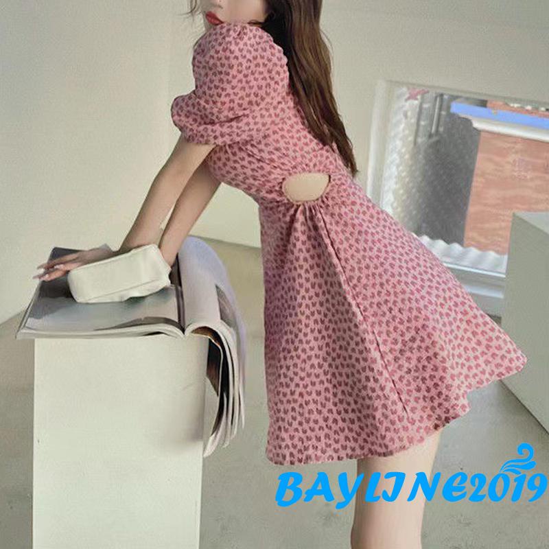 Bay-đầm Chữ A Tay Ngắn Phồng Cắt Cổ Vuông Dành Cho Người Lớn