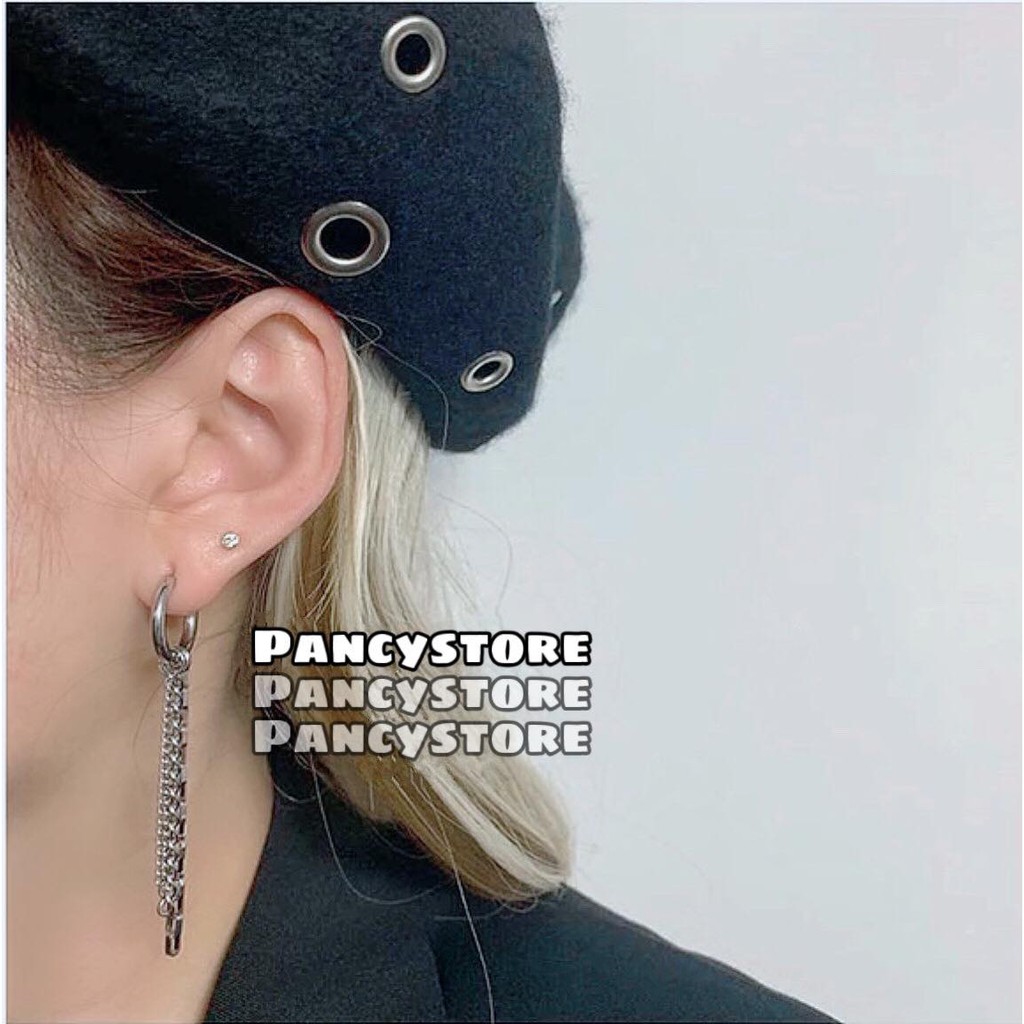 khuyên tai bông tai titan nam nữ dây xích Triple Chain Earring - kẹp tai không cần xỏ lỗ