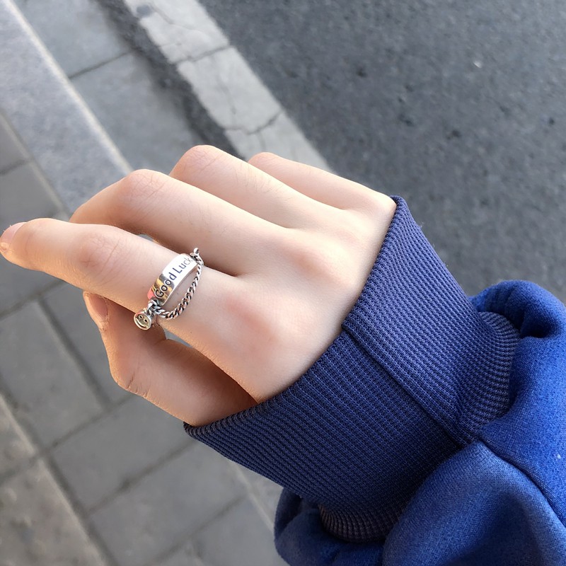 Nhẫn phối mặt hình mặt cười thiết kế cá tính phong cách Hàn quốc thời trang