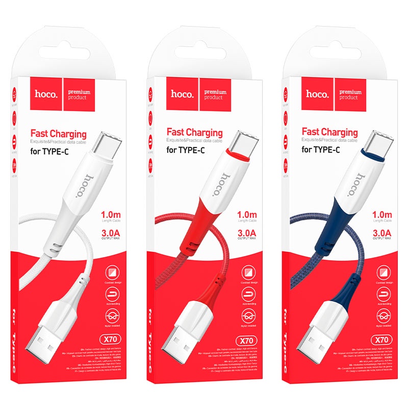 Cáp sạc nhanh Hoco X70, dây sạc nhanh 2,4A bọc dù chống gãy cho iphone,samsung,oppo,vivo, xiaomi,micro, typec