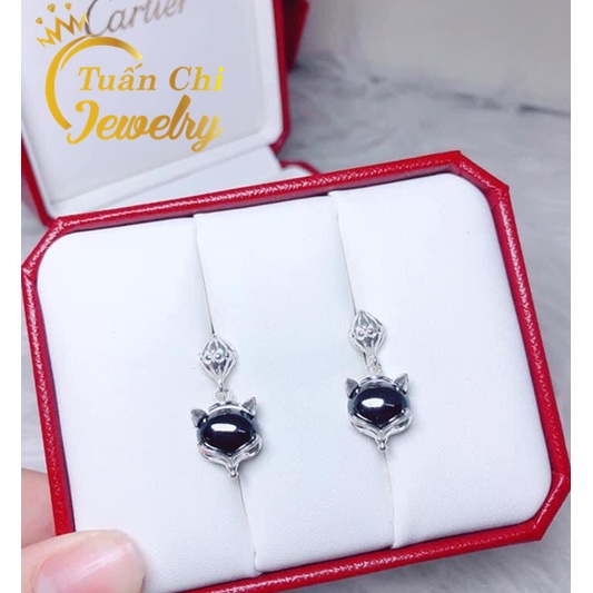 Bông Tai Bạc ⚡HÀNG SẴN⚡ Khuyên Tai Bạc Hồ Ly Cao Cấp, Kết Hợp Đá Phong Thủy Theo Mệnh