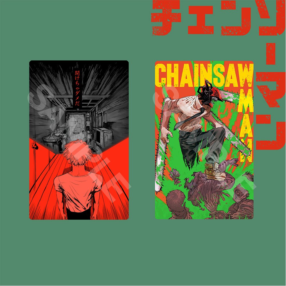 Ảnh card bo góc in hình Thợ Săn Quỷ CHAINSAW-MAN thẻ bo viền 5*8cm anime chibi