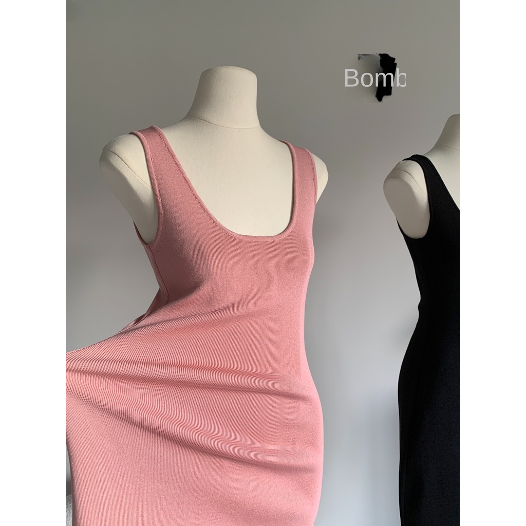 Đầm Hai Dây Dệt Kim Dáng Ôm Dài Thời Trang Quyến Rũ Cho Nữ