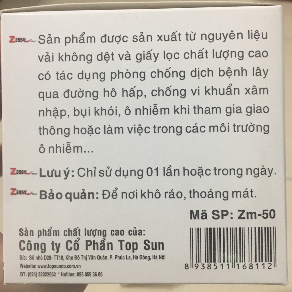 Khẩu trang y tế chuẩn chính hãng ZESSY hộp 50 chiếc