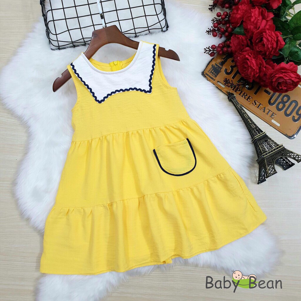 [MÃ THƯƠNG HIỆU YÊU THÍCH Voucher giảm 10%] Đầm Đũi Babydoll 2 tầng Phối Lá Cổ trắng bé gái BabyBean