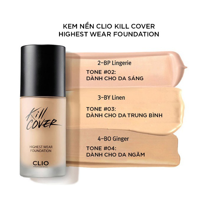 Kem nền CLIO Kill Cover Highest Wear Foundation SPF35/PA++