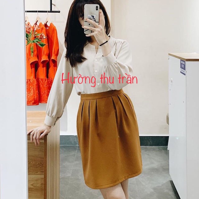 Chân váy công sở dáng suông xếp li
