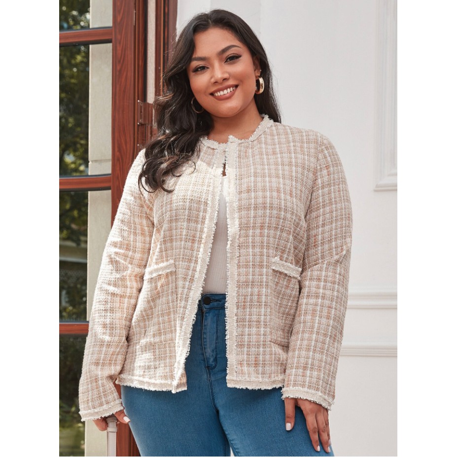 ÁO KHOÁC VẢI TWEED MÀU SÁNG SỌC CARO BIGSIZE TỪ 75-100KG - A106