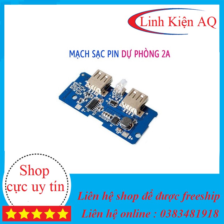 sạc dự phòng 5v-2a 2 cổng usb-linhkiendientu3m