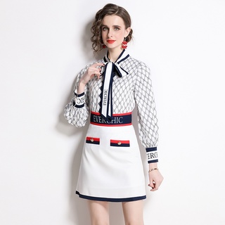 Bộ Áo Sơ Mi Thắt Nơ + Chân Váy Lưng Cao Thanh Lịch Thời Trang