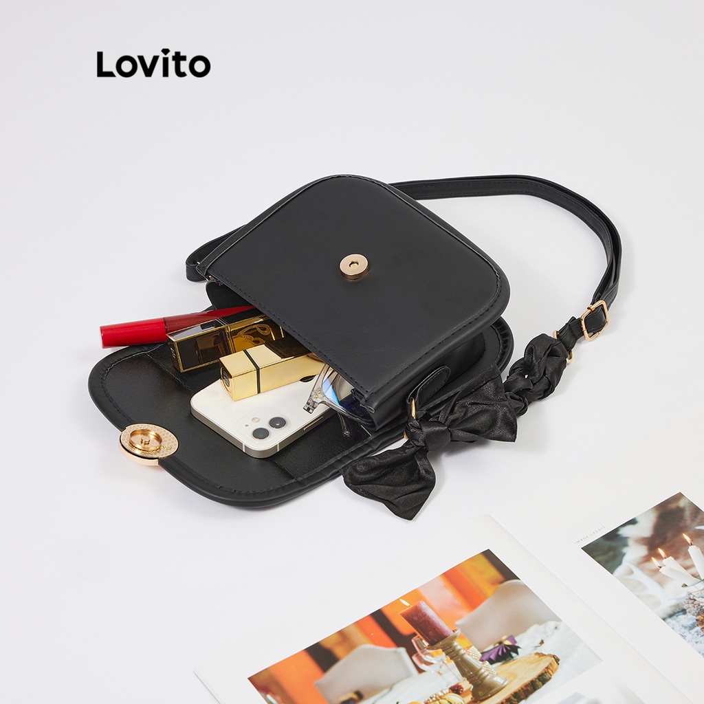 Túi Lovito Hình vuông khóa kim loại tròn trơn Thường L244BA06 (Trắng tắt / Đen / Vàng nhạt)