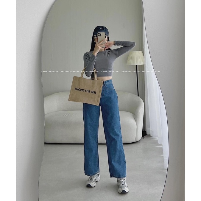 (Hình Thật Shop Chụp) Quần Jeans Ống Đứng Nữ Lưng Cao Màu Xanh Shop Yuri Jeans