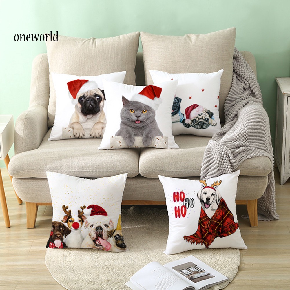 MD❀Xmas Hat Dog Cat Pet Pillow Case Cushion Cover Sofa Bed Car Cafe Office Decor