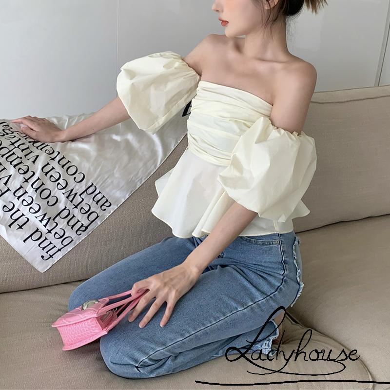 Áo Croptop Trễ Vai Tay Ngắn Dáng Ôm Thời Trang Mùa Hè Quyến Rũ Cho Nữ