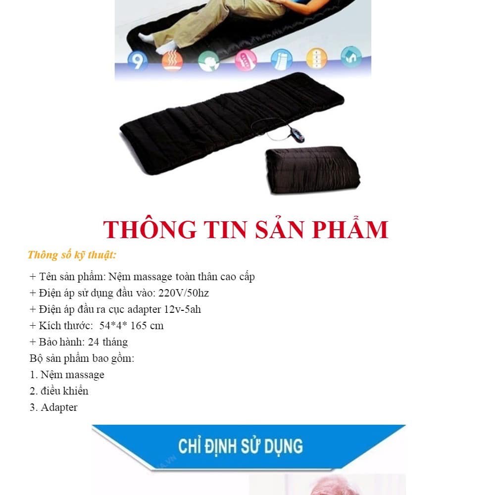 NỆM MASSAGE TOÀN THÂN 9 BI - Đệm ghế matxa toàn thân 9 bi