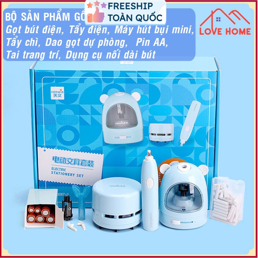 Bộ Gọt Bút Chì Chạy Pin - Tự Chuốt Bút - Bộ Đồ Dùng Học Tập Tiện Lợi Thích Hợp Cho Bé Mẫu Giáo Lớn, Tiểu Học . .