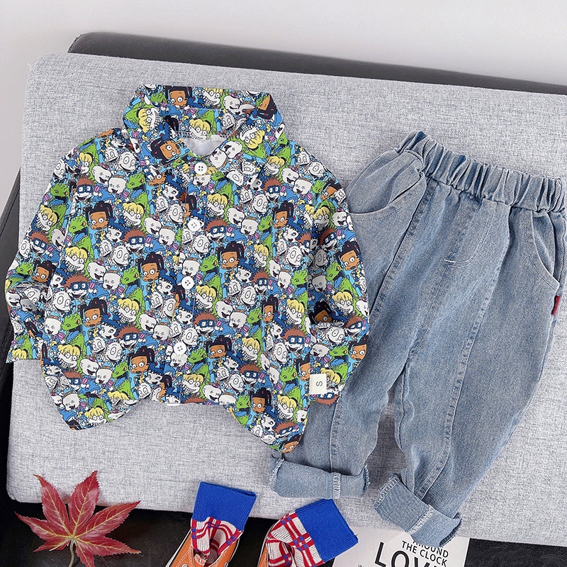 XẢ HÀNG BS18 Size6-21kg( 80-120) Đồ Bộ bé trai. Quần jean + áo sơ mi xanh Thời trang trẻ Em hàng quảng châu
