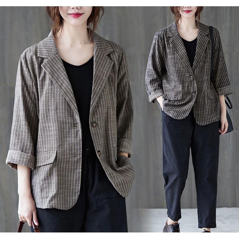 A62 Áo khoác vest big size freesize họa tiết kẻ xinh xắn trẻ trung