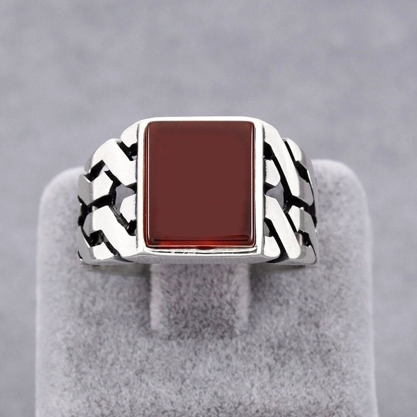 Nhẫn đính hôn thép titan đính đá ruby phong cách Punk cổ điển thời trang cho nam
