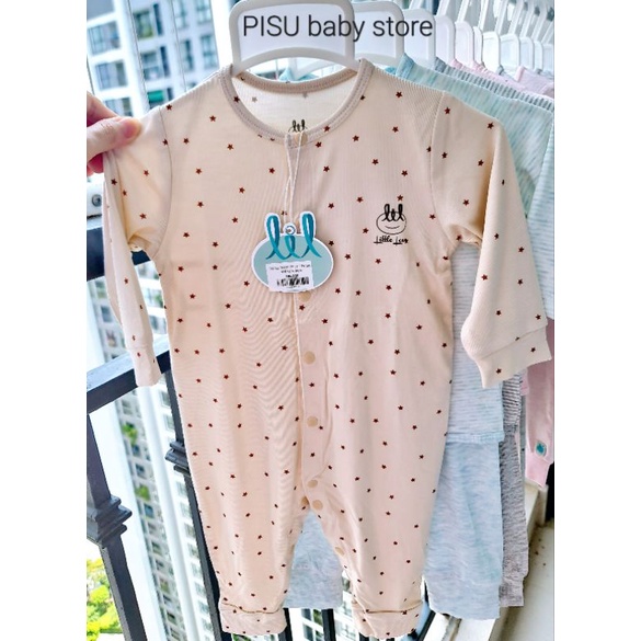 Lil little love - Bộ cài chéo dài tay, bộ body petit in sao nhí cho bé sơ sinh 0-6m