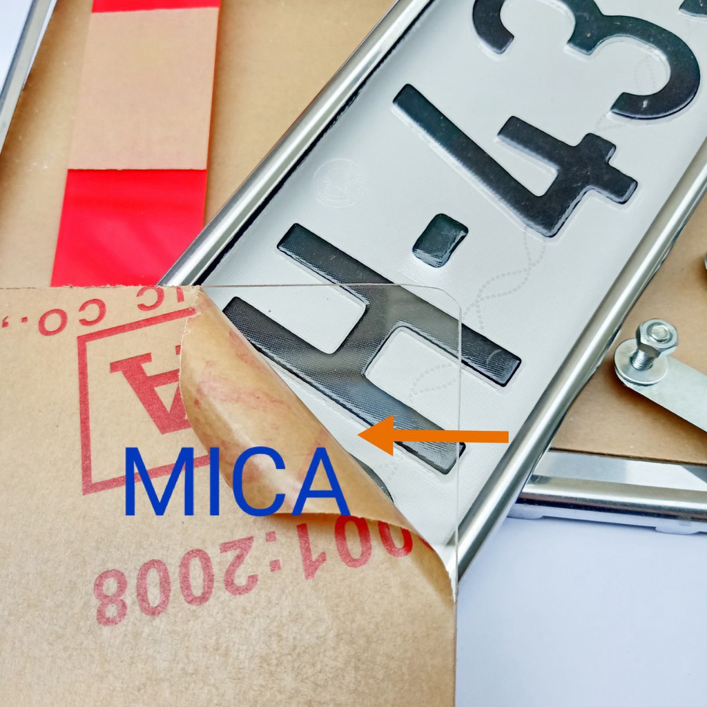 Khung lắp cho biển 5 số đăng lý trước 1/8/2020 khung dài vuông viền inox có mica và logo