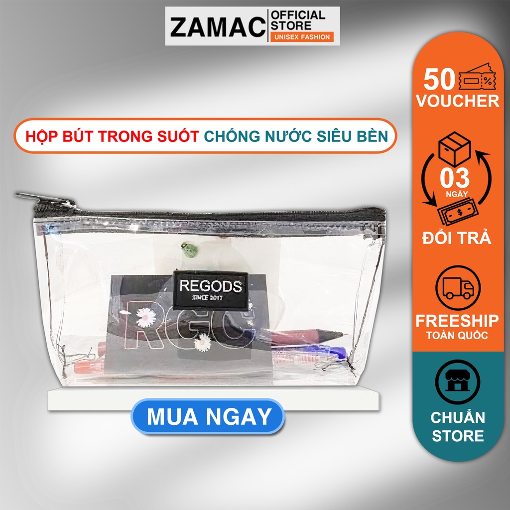 Hộp bút trong suốt ZAMAC hộp viết nhựa dẻo chống nước cao cấp - MNT0011