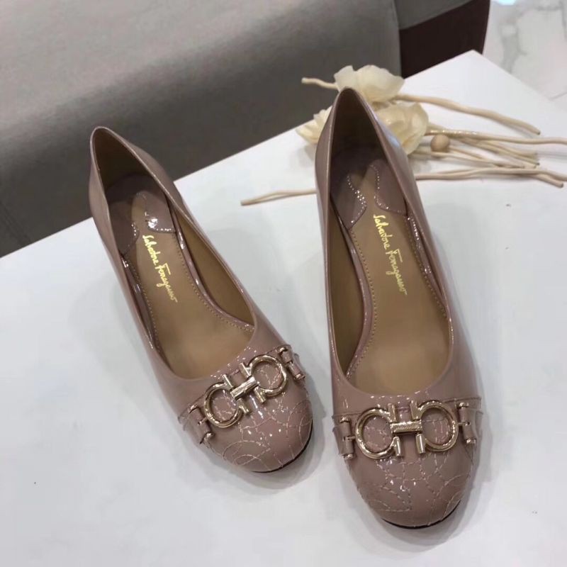 giày cao gót nữ da thật mũi tròn gót 5,5cm fe*ragamo