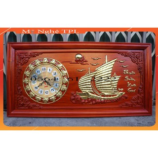 Tranh Đồng hồ tranh gỗ Hương cao cấp sang trọng 107x47