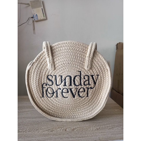 Túi Cói Tròn Thêu Chữ SUNDAY FOREVER Hot 2022
