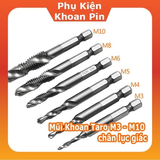 [Siêu Sale] Bộ 6 Mũi Taro Chân Lục Giác Tạo Ren Doa Âm Mũ Vít M3-M10 Phủ Titanium