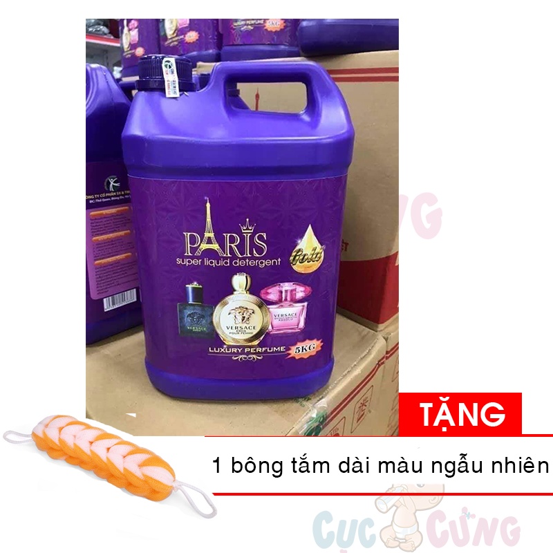 Nước giặt quần áo Thái Lan Paris 5 lít (Tím) Tặng 1 bông tắm màu ngẫu nhiên