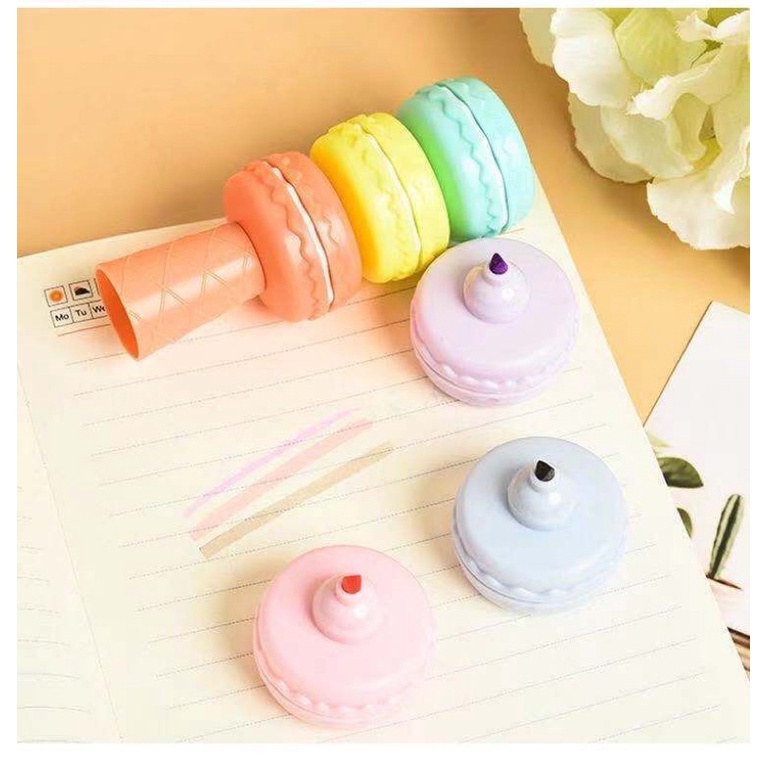 Bút dạ quang mẫu bánh macaroon kiểu dáng dễ thương, bút dạ quang cute trang trí, đánh dấu bài học