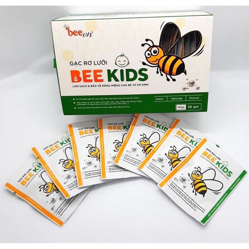 Gạc Rơ Lưỡi Kháng Khuẩn Nano Bạc Bee Kids Hộp 36 Gói