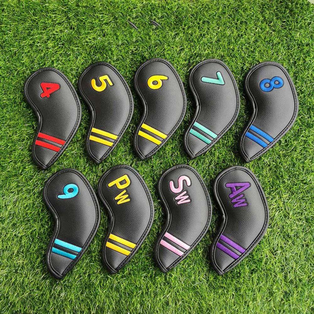 Set 9 Vỏ Bọc Bảo Vệ Đầu Gậy Đánh Golf 4-9, P ,S ,A Thêu Chữ Số