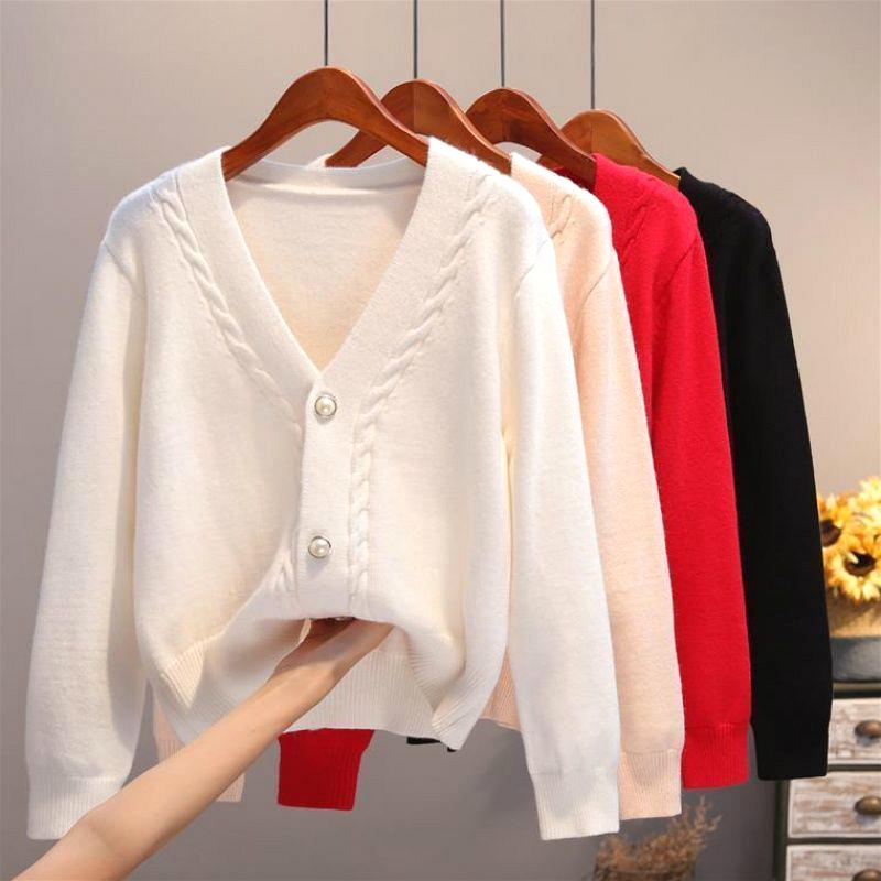 Áo khoác cardigan ngắn cổ V dáng rộng màu trơn thời trang Hàn Quốc | BigBuy360 - bigbuy360.vn