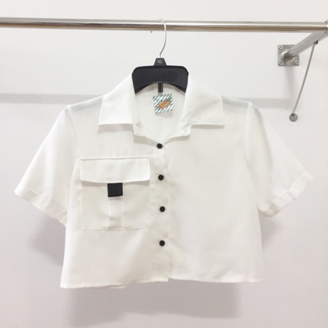 [Mã BMBAU50 giảm 7% tối đa 50K đơn 99K] DALLA Áo sơ mi nữ trắng croptop có túi DALLA SAIGON