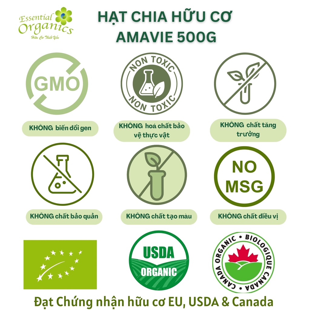 Hạt chia hữu cơ organic chia seeds Amavie Foods 250g, 500g ( Peru) hạt dinh dưỡng giàu chất xơ, omega3 và canxi