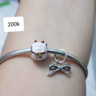 Charm bạc s925 mèo thần tài sg, nơ treo bamoer