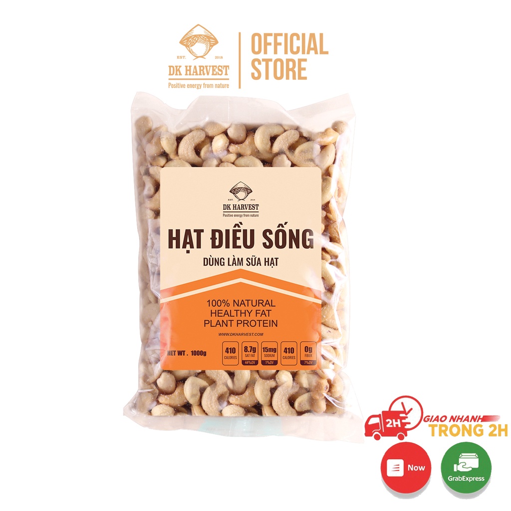 Nhân Hạt Điều Sống Nguyên Hạt Dùng Làm Sữa Hạt DK Harvest - Túi 500g - Đã ách vỏ, làm sạch