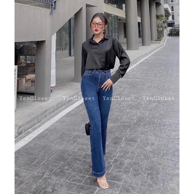 hình chính chủ YenCloset - Sơ mi lụa và quần jeans ống loe