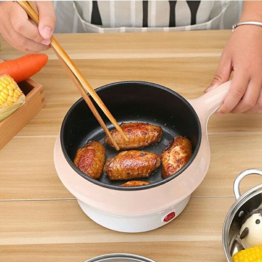 Nồi Lẩu Điện Đa Năng Kèm Giá Hấp Có Tay Cầm Tiện Dụng 18cm, Nồi Lẩu Hấp Mini 2 Tầng Cao Cấp - TẶNG KHĂN LAU TAY chuyên s