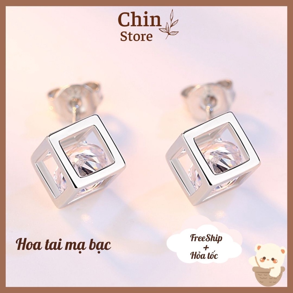 Khuyên tai nữ mạ bạc 925 tròn dài đính ngọc trai nhân tạo bông hoa tai nữ