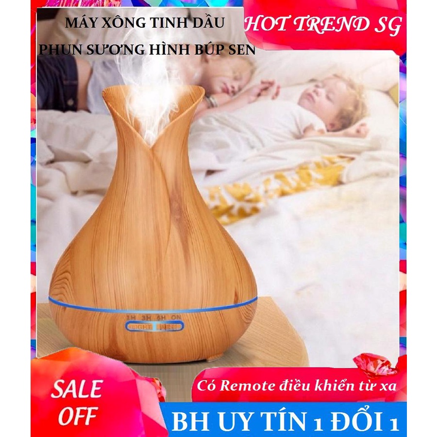 Máy Phun Sương - Máy Xông Tinh Dầu Phun Sương Hình Búp Sen 400ml (Có Chế Độ Hẹn Giờ Và Điều Khiển)