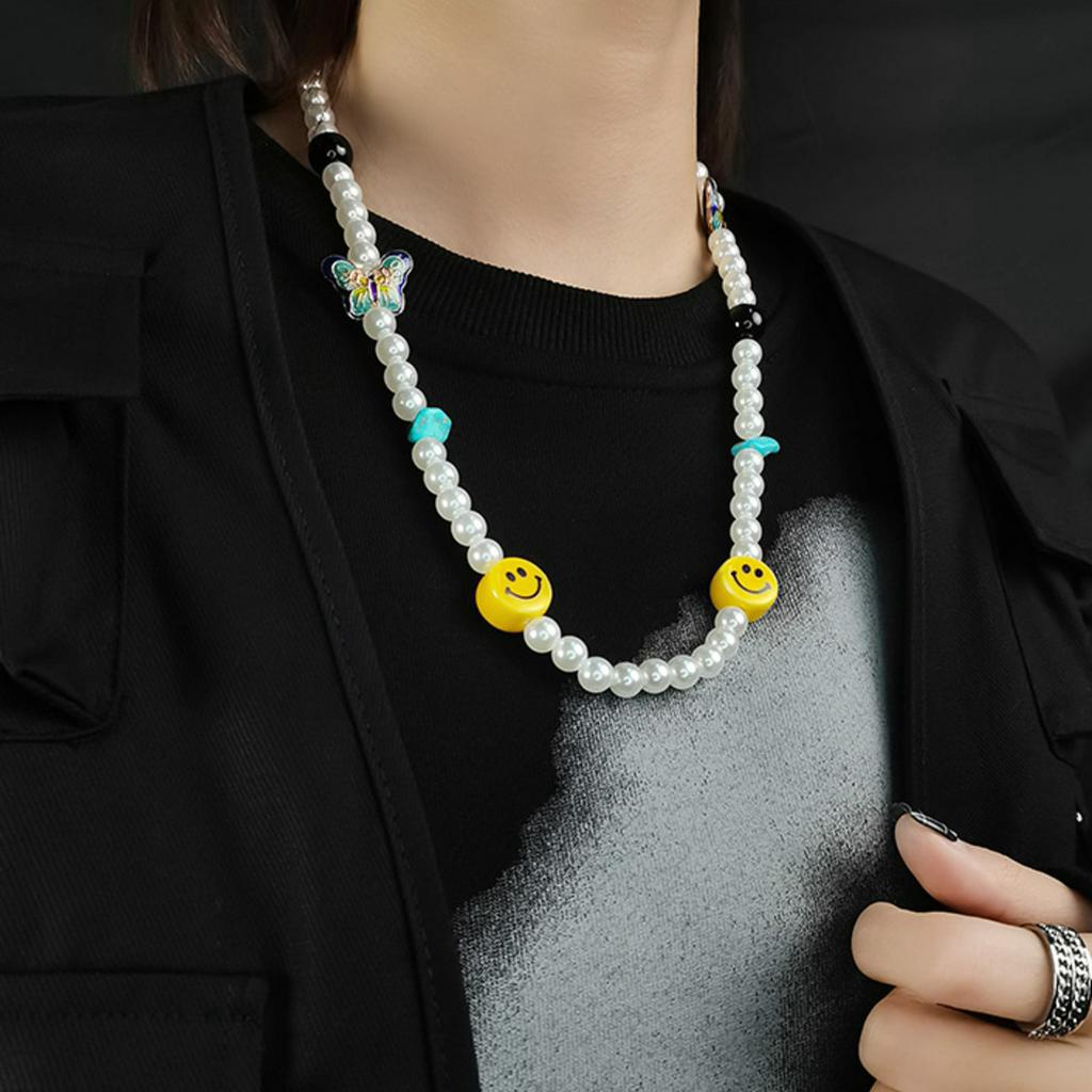 Dây chuyền chuỗi dài xỏ hạt hình bướm mặt cười thời trang