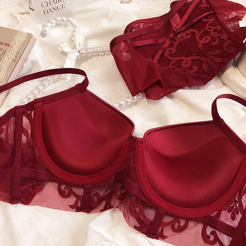 Bộ đồ lót cotton phối ren có gọng đệm dày nâng đẩy tạo khe cực sexy - THAOCHERRY BL03